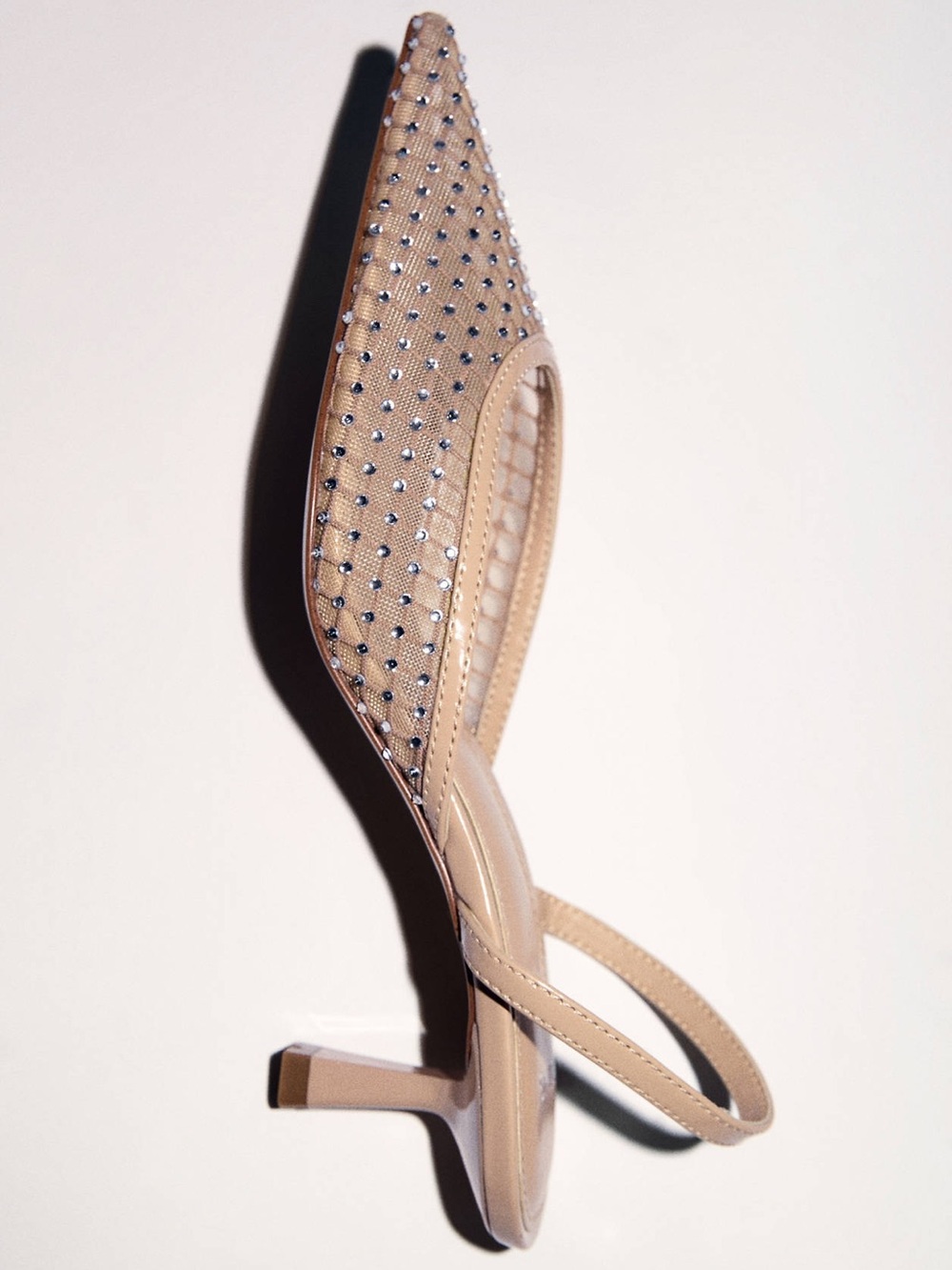 MANGO Heeled Mesh Slingback Kitten Heels Shoes Nude EU 37 US 6.5 NWT - Picture 5 of 9